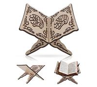 Tissting Wooden Book Holder Collapsible Folding Book Stand 30cm/12 Inches for Reading and Display - Elegant Carved Design Easy to Install Suitable for Home Decoration Quran Bible Organizer Shelf
