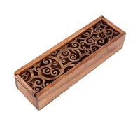 Tissting Wooden Pencil Case, Retro Hollow Design Desk Organizer 19.2x5.5x4cm Solid Wood Material Storage Box for Students, Office School Supplies Holder