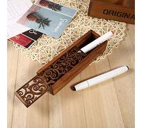 Tissting Wooden Pencil Case, Vintage Solid Wood Desk Organiser with Hollow Design 19.2x5.5x4cm Storage Box for Pens Office Supplies Student School Stationery Gift