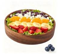 Tissting Wooden Tray, Serving Bowl for Salad with Two Compartment, Rustic Server for Foods, Salads, Fruits, Bread, Wooden Salad Bowl, Entryway Key Catch Tray (Round Small Size)