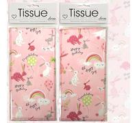 Tissue Birthday Bunny Pink | 2 Packs, Each with 4 Sheets Premium Quality Printed Tissue | in Biodegradable Packaging and Acid Free | Designed in The UK | 8 Sheets in Total 50x70cm