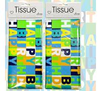Tissue Birthday neon Blue | 2 Packs, Each with 4 Sheets Premium Quality Printed Tissue | in Biodegradable Packaging and Acid Free | Designed in The UK | 8 Sheets in Total 50x70cm