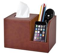 XNONE PU Leather Square Tissue Box Cover,Multifunctional Tissue Box Holder,Tissue Box with Storage,Tissue and Remote Control Holder,Tissue Box Decorative Desk Organizer for Home&Office,Brown