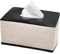 Tissue Box， Ceramic Rectangular Tissue Box Cover with Diamond Pattern in White and Black