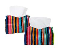 Tissue Box Cover, 2 Pack PU Leather Rectangular Facial Tissue Dispenser Box holder for Home Office Car - Colorful Striped Pattern