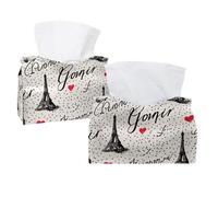 Tissue Box Cover, 2 Pack PU Leather Rectangular Facial Tissue Dispenser Box holder for Home Office Car - Paris Tower Pattern Love Hearts