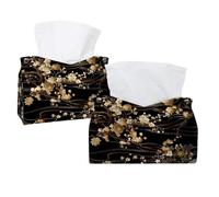 Tissue Box Cover, 2 Pack PU Leather Rectangular Facial Tissue Dispenser Box holder for Home Office Car - Luxury Japanese Gold Cherry Branches