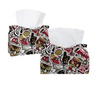 Tissue Box Cover, 2 Pack PU Leather Rectangular Facial Tissue Dispenser Box holder for Home Office Car - Cartoon Doodle Ball Book