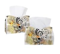 Tissue Box Cover, 2 Pack PU Leather Rectangular Facial Tissue Dispenser Box holder for Home Office Car - Music Note Staff Print