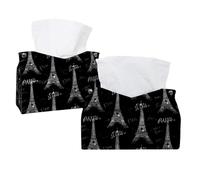 Tissue Box Cover, 2 Pack PU Leather Rectangular Facial Tissue Dispenser Box holder for Home Office Car - Eiffer Tower Seamless Pattern