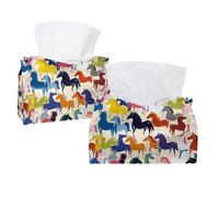 Tissue Box Cover, 2 Pack PU Leather Rectangular Facial Tissue Dispenser Box holder for Home Office Car - Cartoon Horses