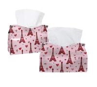 Tissue Box Cover, 2 Pack PU Leather Rectangular Facial Tissue Dispenser Box holder for Home Office Car - Romantic Pink Eiffer Eiffer Tower Pattern