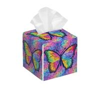 Tissue Box Cover Abstract Art Rainbow Butterfly Square Tissue Organizer Cube Stylis Tidier Case, For Dresser, Living Room, Home, 13.2x13.2cm
