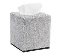 Tissue Box Cover Bling Square Tissue Box for Bathroom, Sparkling Cube Tissue Box Holder with Closure, Decorative Tissue Cover for Home Office Car Table Countertop