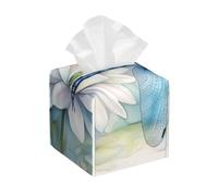 Tissue Box Cover, Blue Dragonfly On Lotus Flower Leather Tissue Box Cover Square Organizer, Room Decoration For Bathroom Kitchen Office Night Stands Tabletop