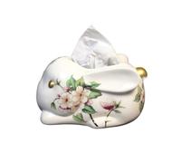 Tissue Box Cover- Ceramic Tissue Box with Flower Rabbit Shape Home Living Room Decorative Ornament Facial Tissue Case