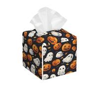 Tissue Box Cover Cute Pumpkin Halloween Leather Tissue Dispenser Cube Stylis Dispenser Case, For Car, Living Room, Office, 13.2x13.2cm