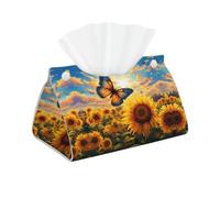 Tissue Box Cover Double sided leather for Desk Home spa Office Bathroom, Bedroom Vanity Countertop Night Stands Desk Car Sky Sunflower Butterfly Prints