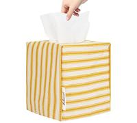 Tissue Box Cover, Fabric Tissue Box Holder Square, Stylish Reusable Toilet Paper Storage, Modern Bathroom Counter Organizer Decorations Accessories,Ticking Stripe 5''x5''x5'' (Ginger Yellow)