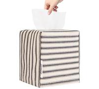 Tissue Box Cover, Fabric Tissue Box Holder Square, Stylish Reusable Toilet Paper Storage, Modern Bathroom Counter Organizer Decorations Accessories,Ticking Stripe 5''x5''x5'' (Pastel Grey)