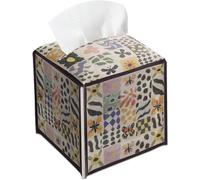 Tissue Box Cover Gifts, Vintage Shabby Chic Patchwork Tissue Box Cover Square Waterproof Leather, Decorative Facial Paper Case for Home Office Bathroom Vanity Countertop-A10