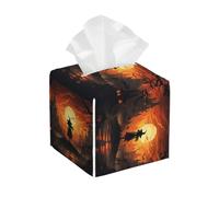 Tissue Box Cover Halloween Witch In The Night Square Tissue Organizer Cube Space Paper Holder, For Home, Bathroom, Dresser, 13.2x13.2cm