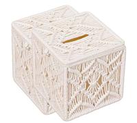 Tissue Box Cover,Handmade Woven TissueBox with Bead Buckle,Bohemian Square Tissues Holder,Bohemian Handmade Woven Tissue Cube Box,for Bathroom Living Room Kitchen Dining Room