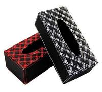 TISSUE BOX COVER HOLDER BRAIDED PADDED BLACK OR RED CAR MOTORHOME HOME VAN AC42 (Red)