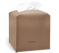 Tissue Box Cover Holder, PU Leather Tissue Box Cover Square with Bottom Belt, Cube Tissue Holder for Bathroom, Modern Organizer for Car, Office, Tabletop (Camel, 14 Leather Patterns)