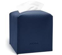 Tissue Box Cover Holder, PU Leather Tissue Box Cover Square with Bottom Belt, Cube Tissue Holder for Bathroom, Modern Organizer for Car, Office, Tabletop (Navy Blue, 14 Leather Patterns)