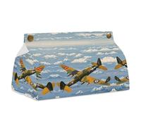 Tissue Box Cover Holder PU Leather Tissue Box Cover World War 2 Aircraft Airplane Printed Decorative Organizer for Vanity Counter Top Night Stands Living Room Office Desk and Car