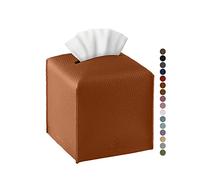 Tissue Box Cover, Jeethemy Square PU Leather Tissue Box Holder, Modern Bathroom Accessory Tissue Case Facial Paper Organizer Dispenser，5X5X5'',Single Camel