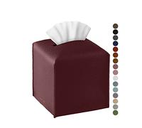 Tissue Box Cover, Jeethemy Square PU Leather Tissue Box Holder, Modern Bathroom Accessory Tissue Case Facial Paper Organizer Dispenser，5X5X5'',Single Wine