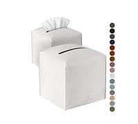 Tissue Box Cover, Jeethemy Square PU Leather Tissue Box Holder, Modern Tissue Case Facial Paper Organizer Dispenser，5X5X5'',Double White