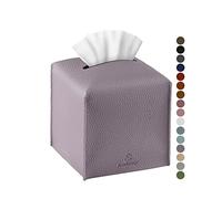 Tissue Box Cover, Jeethemy Square PU Leather Tissue Box Holder, Modern Tissue Case Facial Paper Organizer Dispenser，5X5X5'',Single Purple