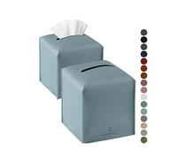 Tissue Box Cover, Jeethemy Square PU Leather Tissue Box Holder, Modern Tissue Case Facial Paper Organizer Dispenser，5X5X5'',Double Blue