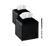 Tissue Box Cover, Jeethemy Square PU Leather Tissue Box Holder, Modern Tissue Case Facial Paper Organizer Dispenser，5X5X5'',Double Black