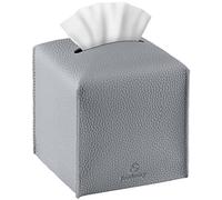 Tissue Box Cover, Jeethemy Square PU Leather Tissue Box Holder, Modern Tissue Case Facial Paper Organizer Dispenser，5X5X5'',Single Grey