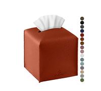 Tissue Box Cover, Jeethemy Square PU Leather Tissue Box Holder, Modern Tissue Case Facial Paper Organizer Dispenser，5X5X5'',Single Brick Red