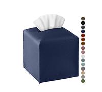 Tissue Box Cover, Jeethemy Square PU Leather Tissue Box Holder, Modern Tissue Case Facial Paper Organizer Dispenser，5X5X5'',Single Navy Blue