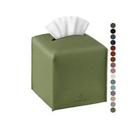 Tissue Box Cover, Jeethemy Square PU Leather Tissue Box Holder, Modern Tissue Case Facial Paper Organizer Dispenser，5X5X5'',Single Green