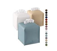 Tissue Box Cover, Jeethemy Square PU Leather Tissue Box Holder, Modern Tissue Case Facial Paper Organizer Dispenser，5X5X5'', Three Pack White&Beige&Blue