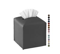 Tissue Box Cover, Jeethemy Square PU Leather Tissue Box Holder, Modern Tissue Case Facial Paper Organizer Dispenser，5X5X5'',Single Charcoal