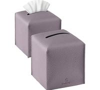 Tissue Box Cover, Jeethemy Square PU Leather Tissue Box Holder, Modern Tissue Case Facial Paper Organizer Dispenser，5X5X5'',Double Purple