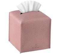 Tissue Box Cover, Jeethemy Square PU Leather Tissue Box Holder, Modern Tissue Case Facial Paper Organizer Dispenser，5X5X5'',Single Pink