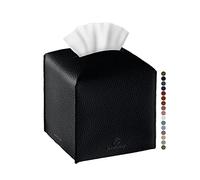 Tissue Box Cover, Jeethemy Square PU Leather Tissue Box Holder, Modern Tissue Case Facial Paper Organizer Dispenser，5X5X5'',Single Black