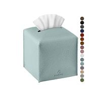 Tissue Box Cover, Jeethemy Square PU Leather Tissue Box Holder, Modern Tissue Case Facial Paper Organizer Dispenser，5X5X5'',Single Sky Blue