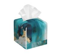 Tissue Box Cover Marble Green Golden Leather Tissue Dispenser Stylis Cube Tidier Case, For Office, Living Room, Car, 13.2x13.2cm