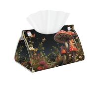 Tissue Box Cover Modern PU Leather Tissue Box Holder Fairy Tale Style Mushrooms Long Facial Tissue Case Facial Paper Organizer Dispenser for Bathroom Vanity Countertop Office Car