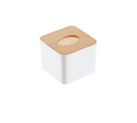 Tissue Box Cover, Plastic Tissue Box Holder with Wood Cover Tissue Case Napkin Organizer Dryer Sheet Dispenser for Bathroom, Night Stands, Office, Car (Square)